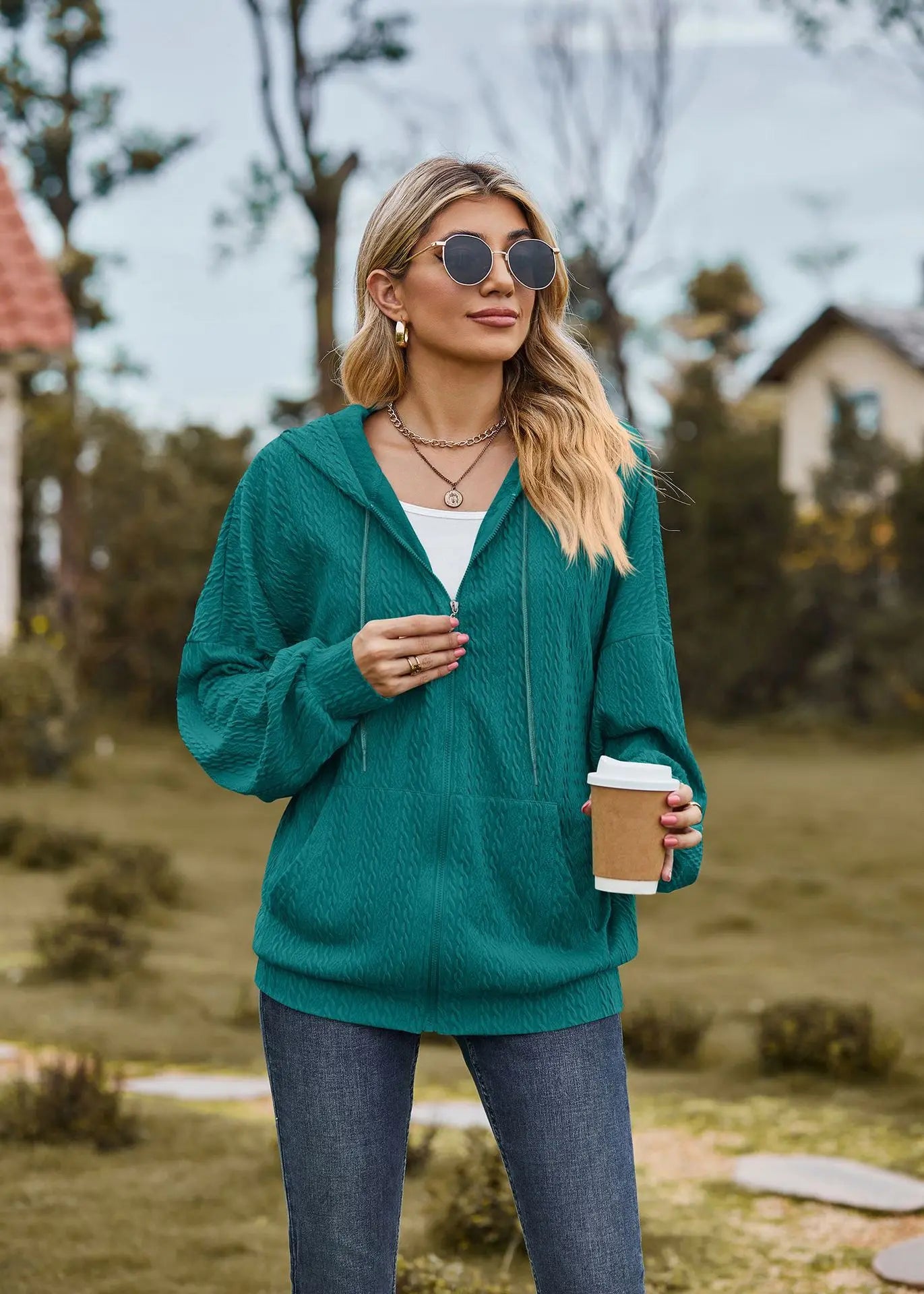 Sudadera con cremallera para mujer, abrigo informal de manga larga, ropa de calle de Color liso, holgado, Harajuku, otoño e invierno, 2024