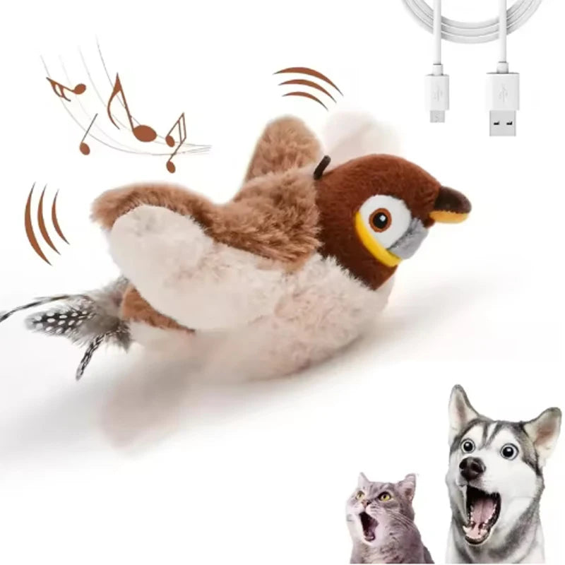 Juguete interactivo para gatos, pájaro batiente con hierba gatera, pájaro de simulación recargable, juguetes para gatos, juguetes de peluche esponjosos activados por tacto para gatos