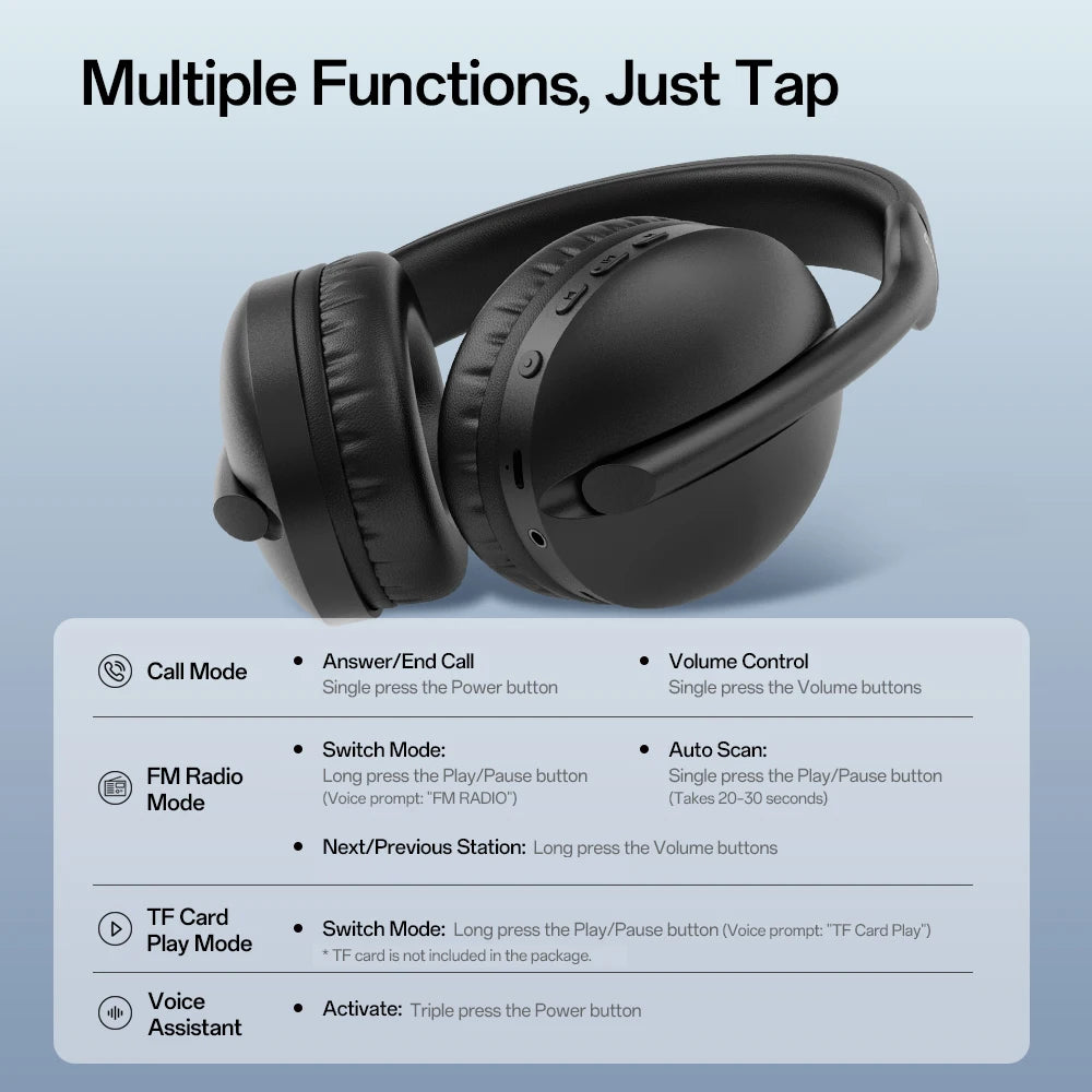Auriculares Bluetooth Over-Ear TF Radio FM HiFi