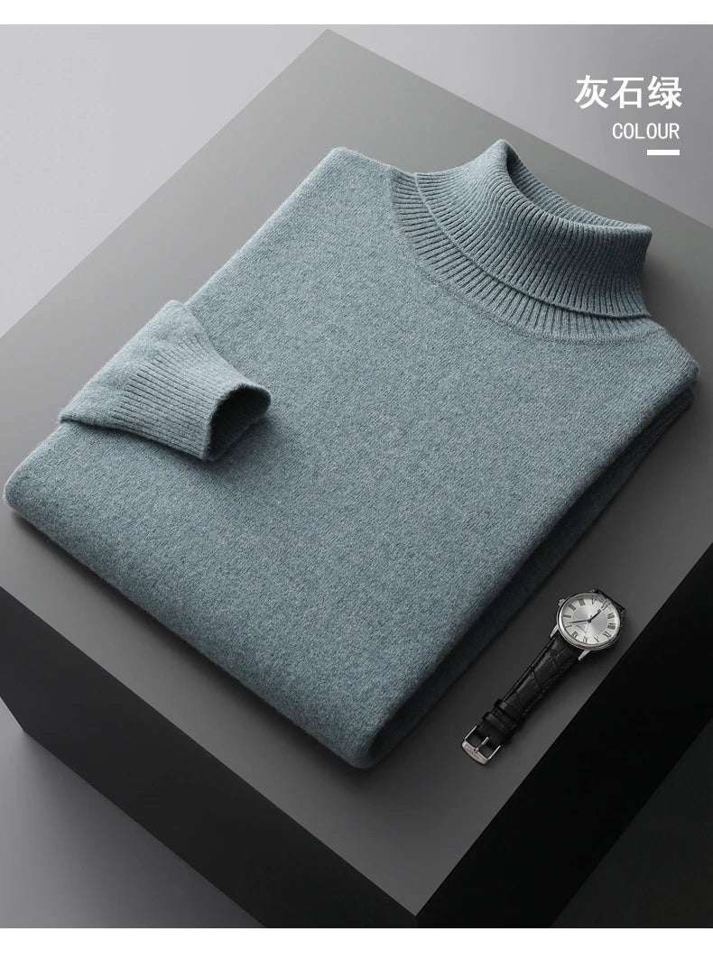 Suéter de cachemira Merina para hombre, Jersey de punto acolchado, cálido, cuello de tortuga, abrigo holgado de talla grande, otoño e invierno, 100%