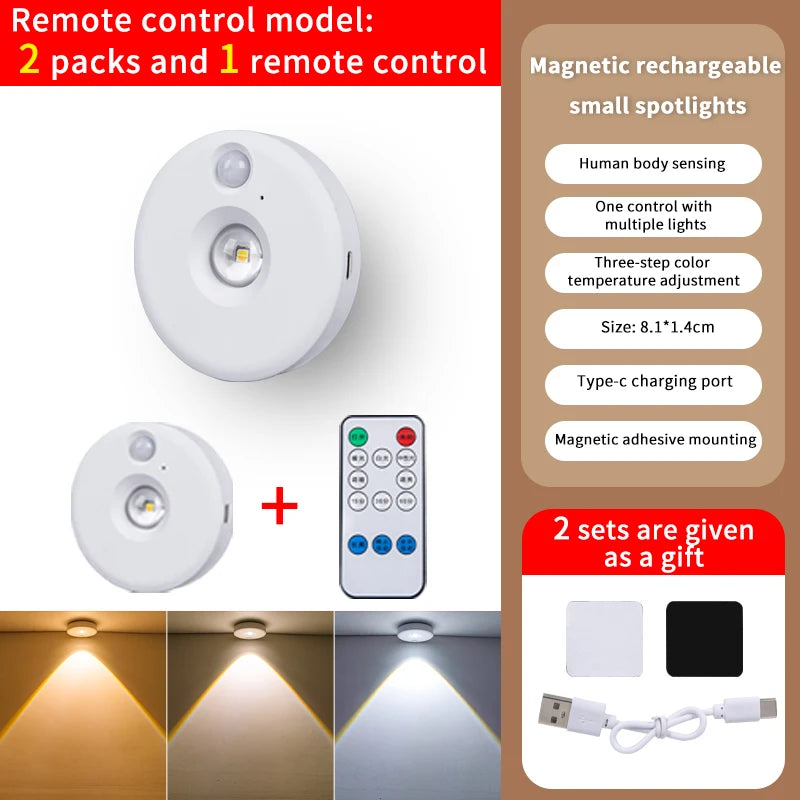 Lámpara LED para debajo del gabinete con Sensor de movimiento, luz nocturna recargable regulable, Bombilla detectora de barra de tubo para escaleras, armario, habitación y pasillo