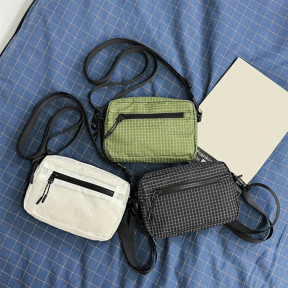 Bolso bandolera, bolso de hombro con diseño de cuadros, bolso bandolera ligero de nailon con correa ajustable, para uso diario, viajes, hombres, mujeres