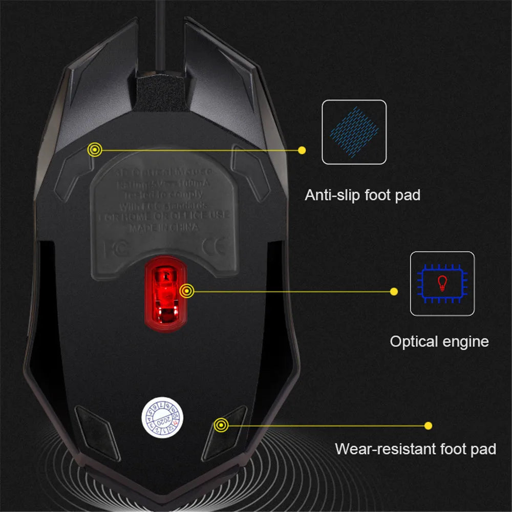 Ratón para juegos por cable USB, 5000 DPI, 3 botones, silencioso, retroiluminado, profesional, ergonómico, para ordenador, PC y portátil