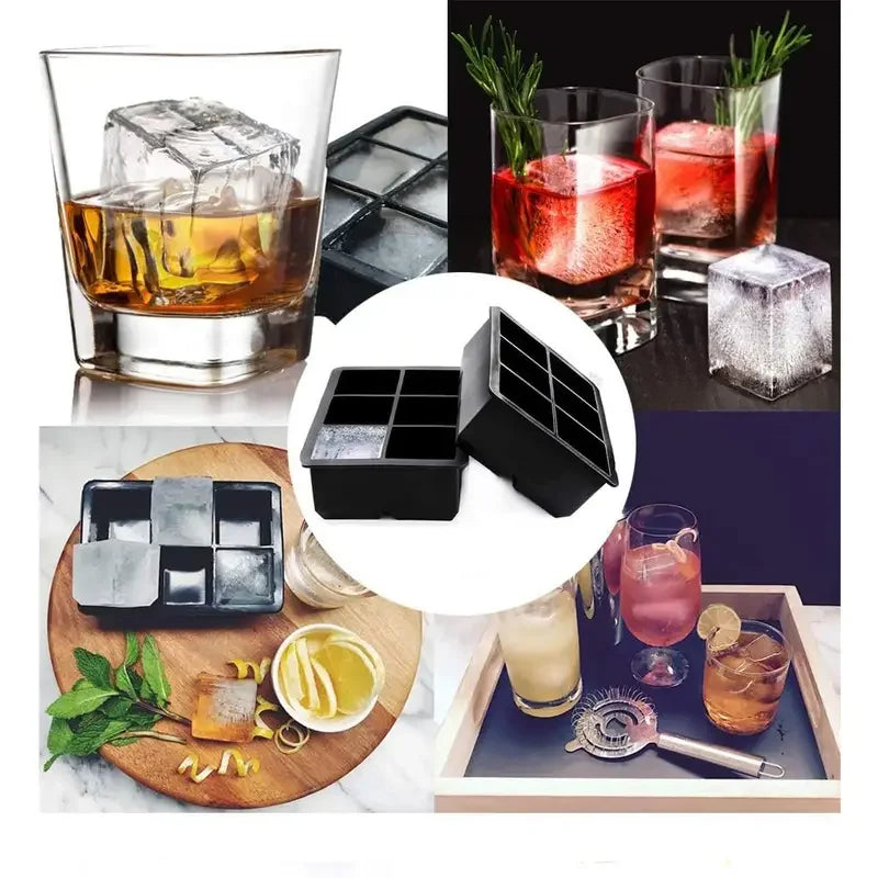 Molde grande para bandeja de cubitos de hielo de silicona, sin BPA, molde para cubitos de hielo de calidad alimentaria, Flexible, 6 agujeros de fácil liberación, hielo de fusión lenta para whisky
