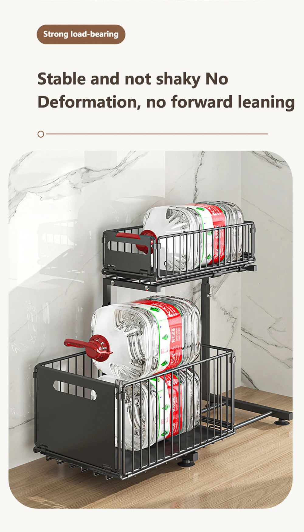 Organizador de gabinete extraíble de 2 niveles, estante de almacenamiento de cocina ajustable, organizador debajo del fregadero, estante de almacenamiento para tarros de especias, cajón deslizante