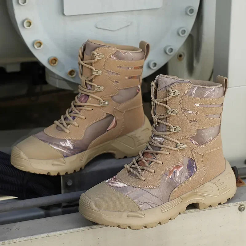 Botas tácticas de senderismo para hombre, caña alta, antideslizantes