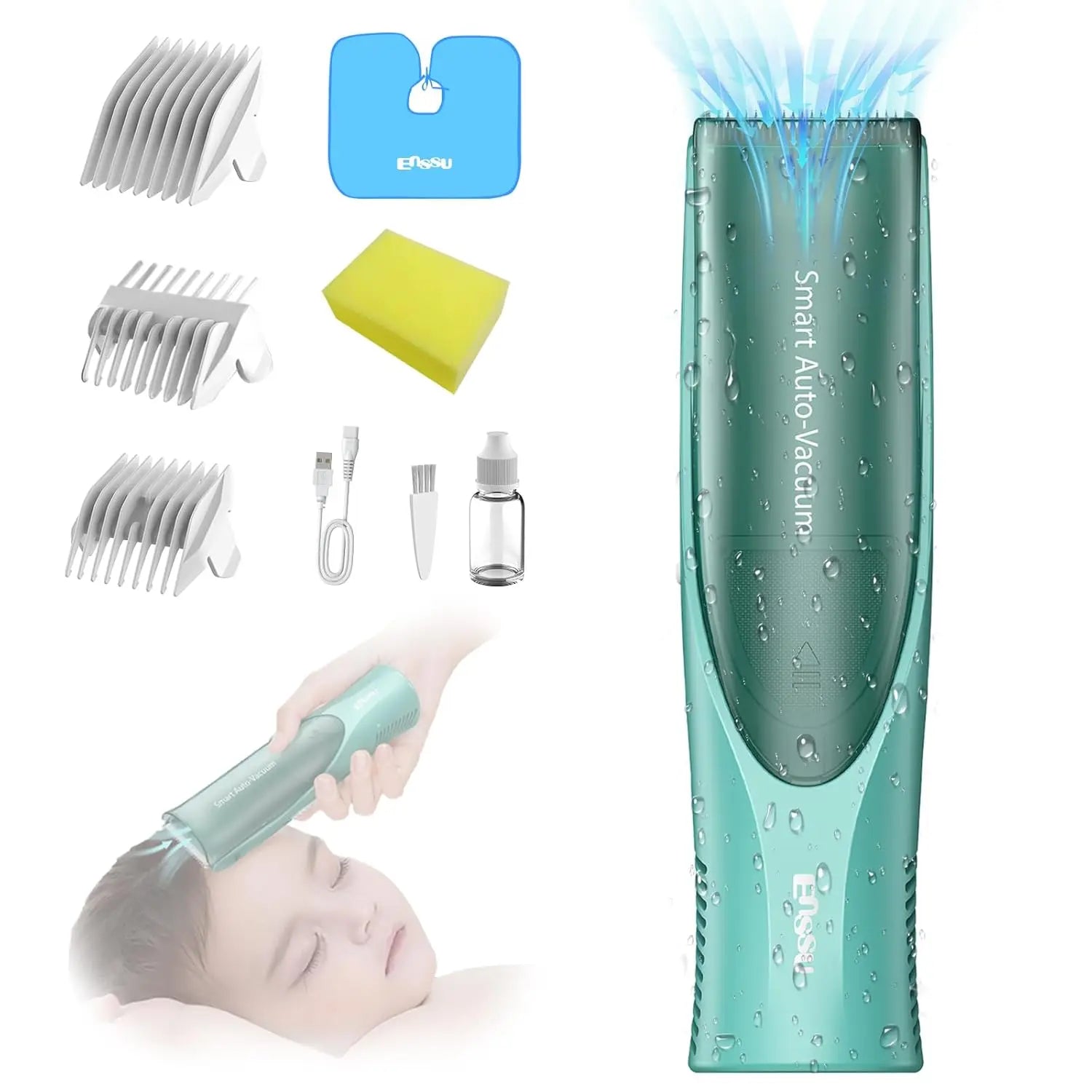 ENSSU-cortadora de pelo al vacío para niños pequeños, Kit de corte de pelo inalámbrico de dos modos, cortadora de pelo recargable