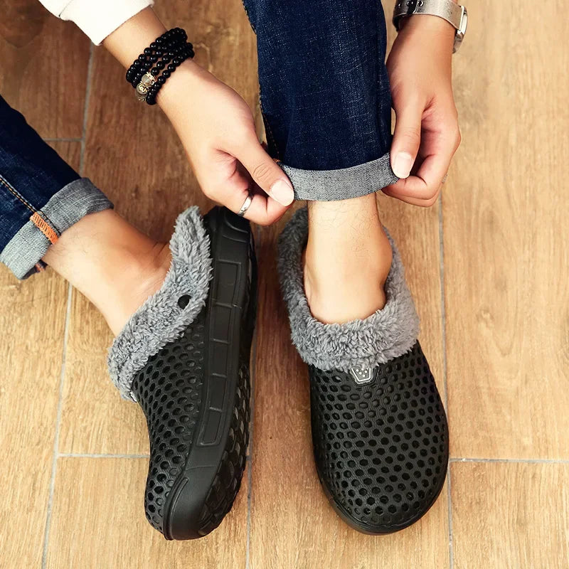 YRZL Zapatillas de invierno para hombre y mujer, zapatos cálidos para interiores, Pantoffels de algodón antideslizantes, zuecos informales, zapatillas de suelo para casa sin cordones para hombre