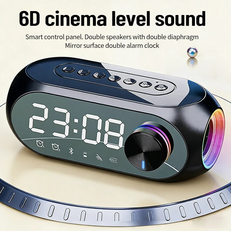 Parlante Bluetooth FM con Reloj Despertador y Subwoofer Portátil
