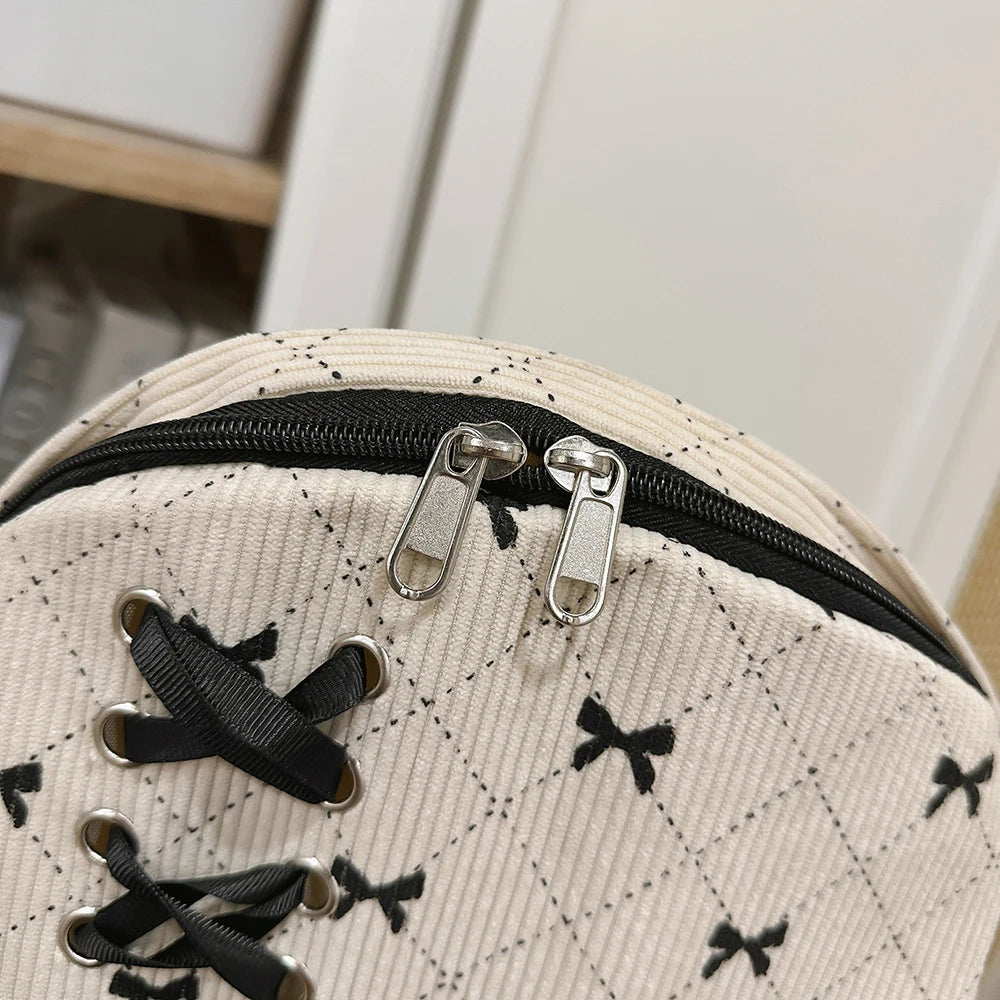 Mochila de Ocio, Mochila de Pana con Lazo para Primavera y Verano, Mochila de Gran Capacidad Estilo Universitario, Mochila para Viajar al Trabajo