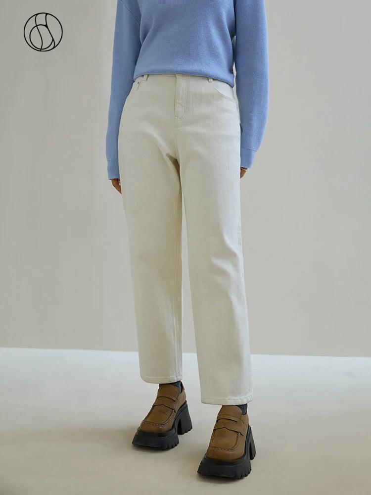 Pantalones Vaqueros de Algodón con Lana Cepillada para Mujer
