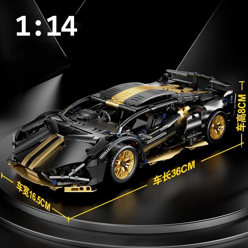 Tecnología 1:14 supercoche negro, bloques de construcción de carreras, coche de ladrillo ensamblado, juguete para regalo para niños, regalo de cumpleaños