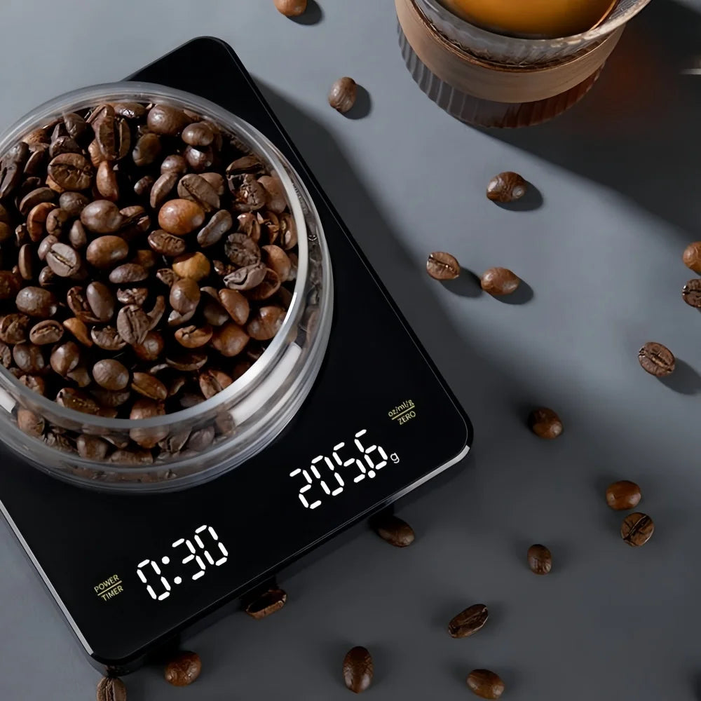 Báscula Electrónica de Café de Alta Precisión con Base Impermeable, Pantalla LED, Temporizador USB, Accesorios Profesionales para Café en Casa, 3 kg/5 kg