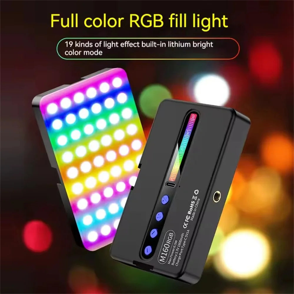 FANGTUOSI NUEVA Luz de Video RGB con Pantalla, Mini Luz de Relleno para Cámara, Iluminación para Selfies, Recargable, Regulable, con Montura Hot Shoe