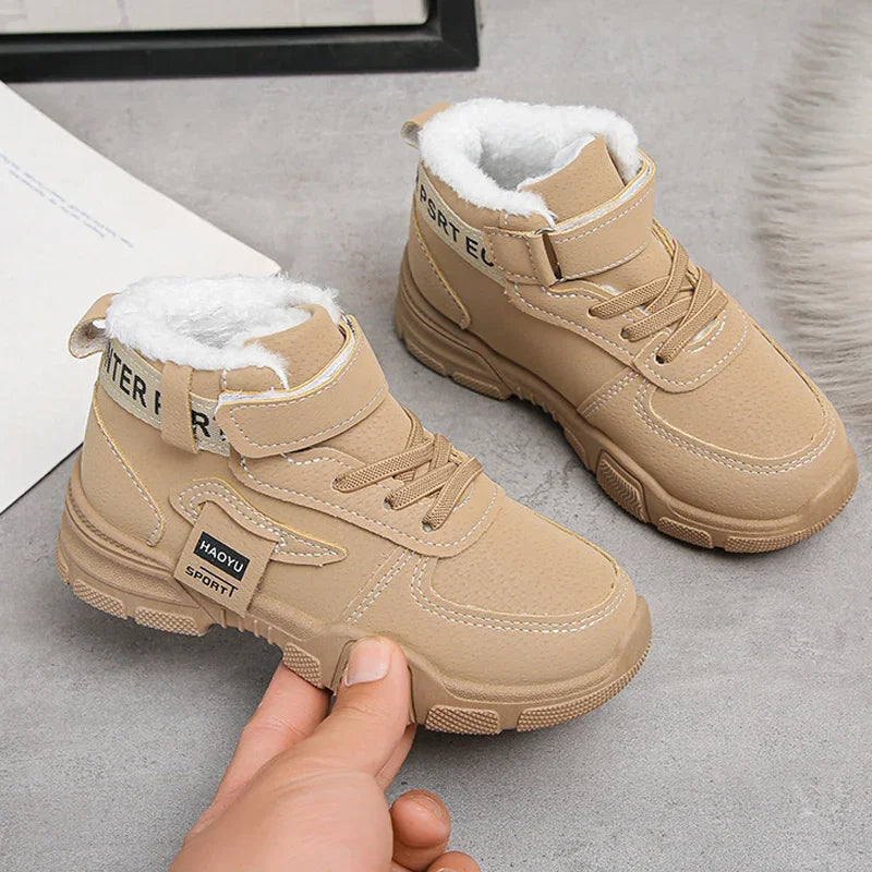 2025 nuevas botas de invierno para niños, además de Cachemira, botas de nieve gruesas y cálidas, botas antideslizantes de moda para niñas, zapatos para estudiantes al aire libre