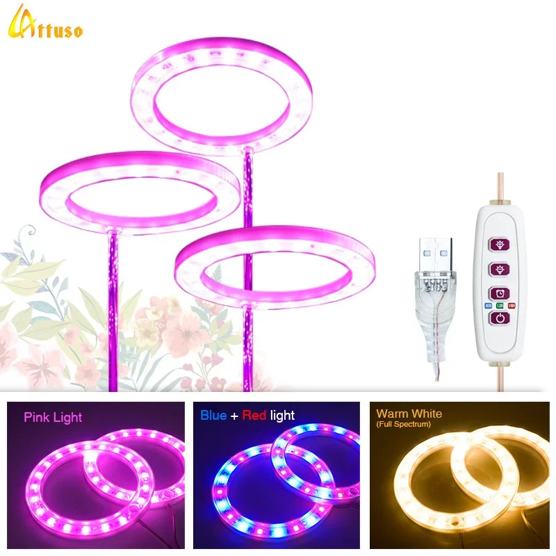 Anillo de Ángel LED para cultivo de luz, fitoamplificador USB de 5V CC para plantas, lámparas de espectro completo para plantas de interior, plántulas de invernadero, flores para el hogar