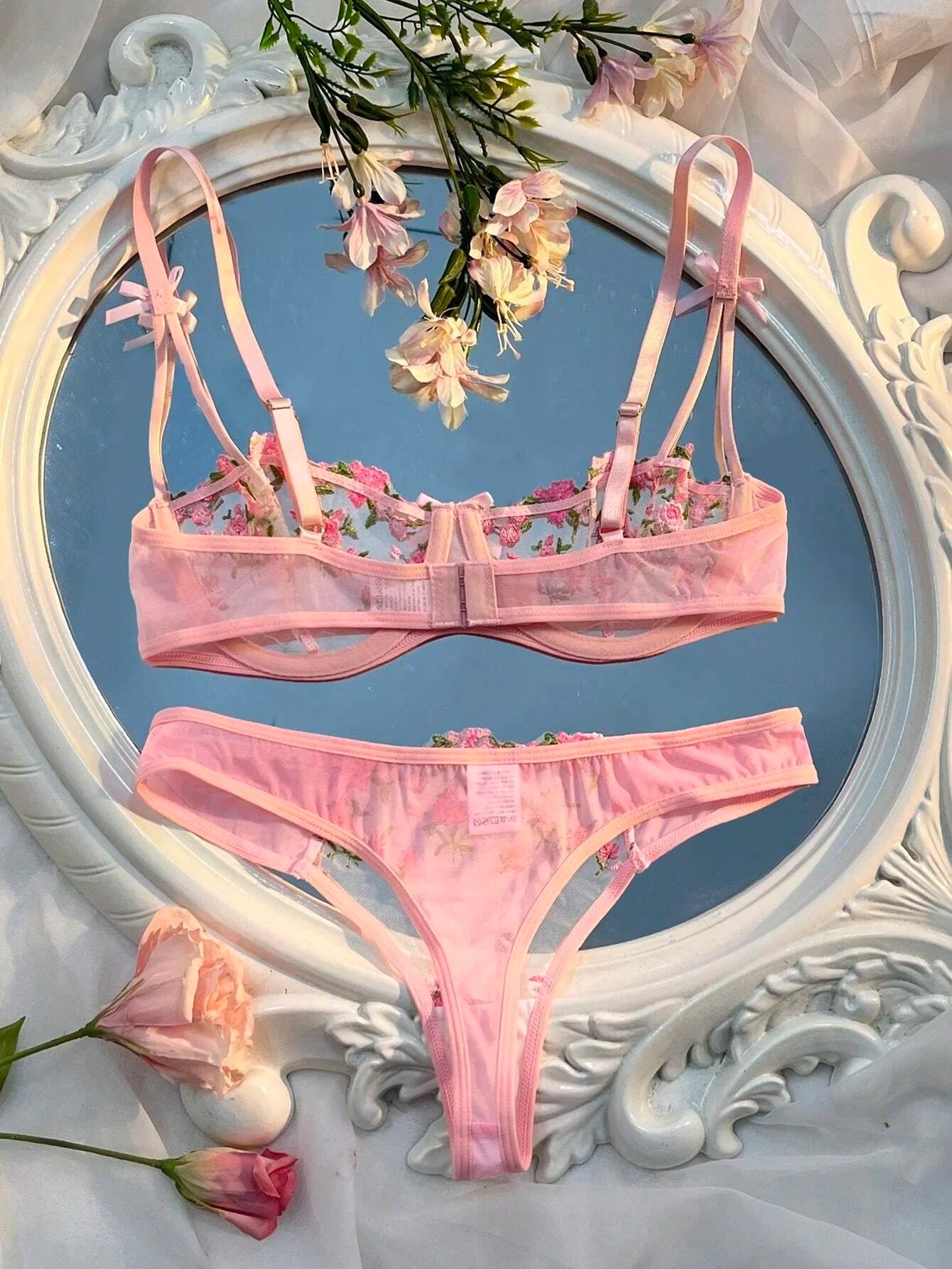Conjunto de Sujetador y Braguitas con Bordado Floral para Mujer