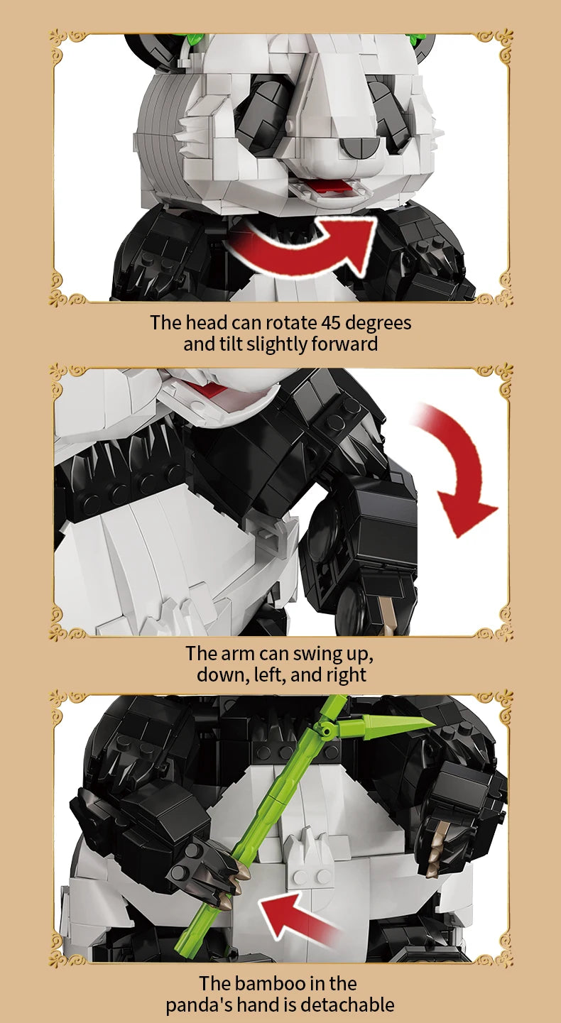 Bloques de Construcción KQ202 MOC Panda, Modelo de Animal del Bosque de Bambú, Decoración de Escritorio STEM para el Hogar, Regalo Educativo de Cumpleaños y Navidad para Niños