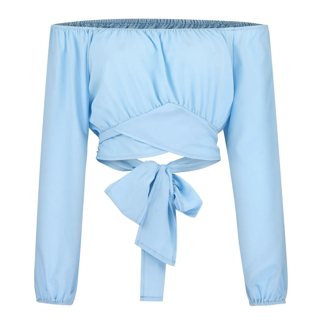 Blusa con Hombros Descubiertos y Lazo de Manga Larga