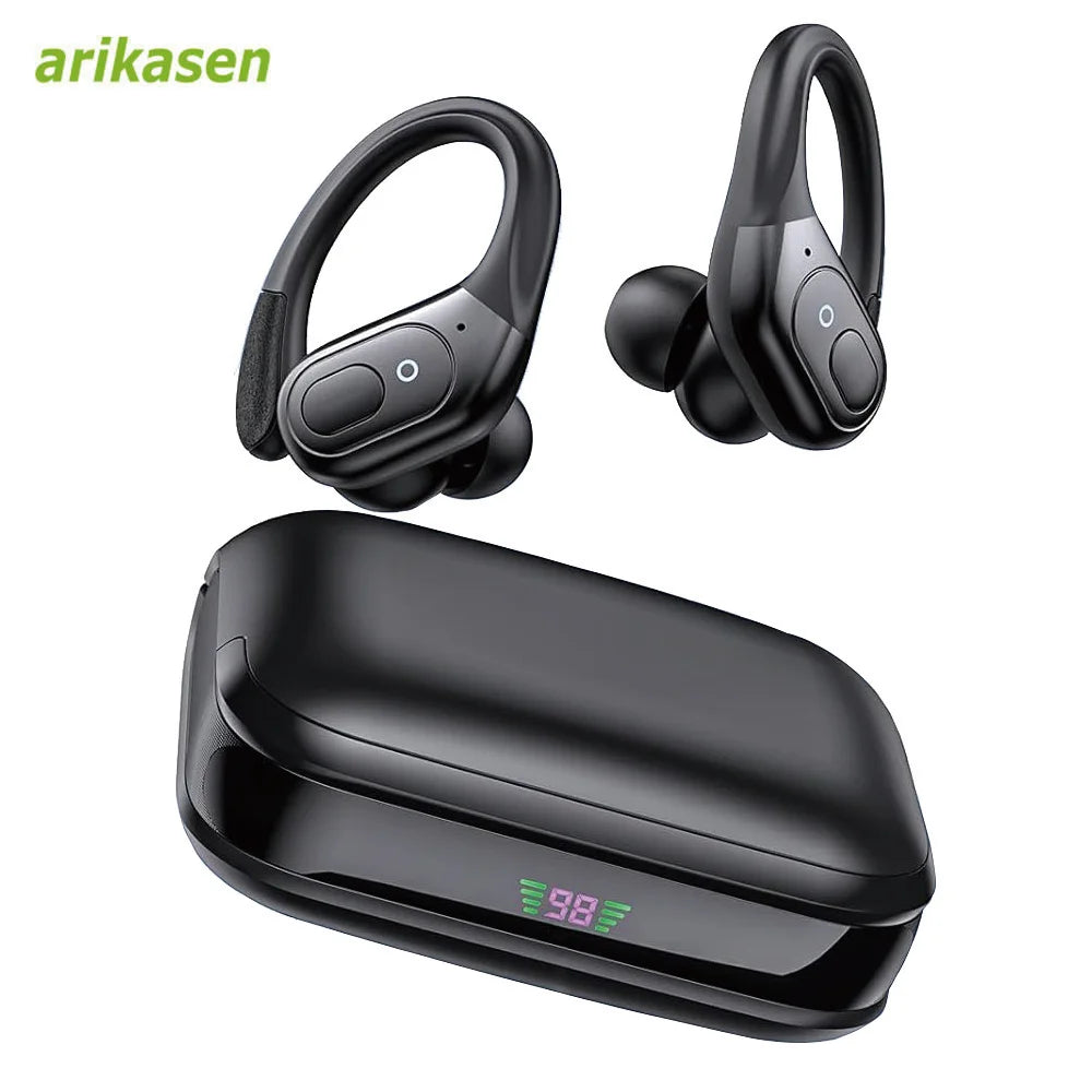 Auriculares inalámbricos con Bluetooth 5,3, cascos deportivos con 75H de tiempo de reproducción, IPX7, resistentes al agua, pantalla LED, graves profundos