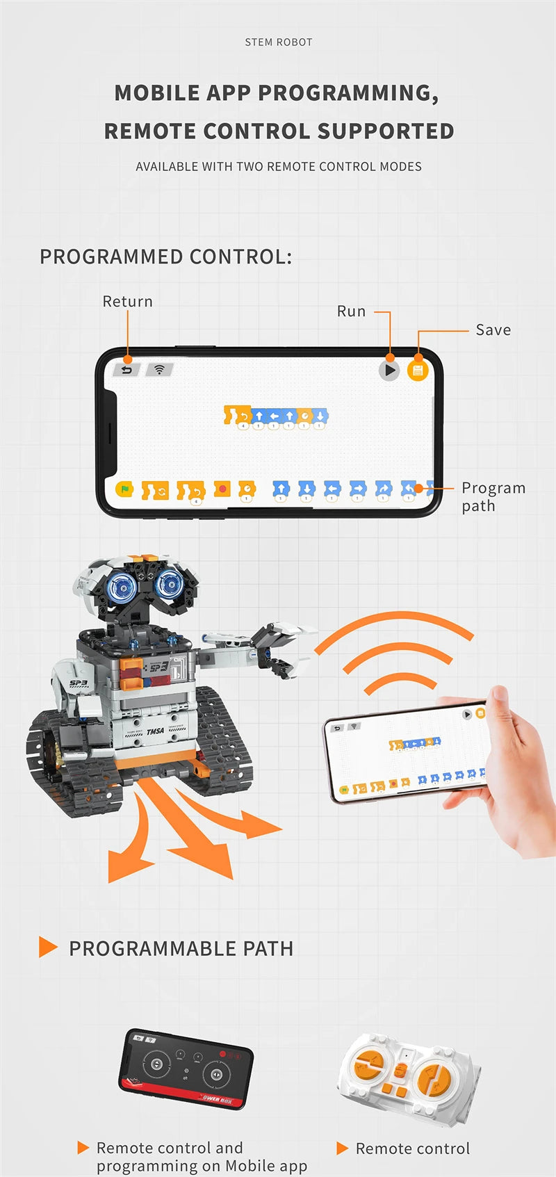 Bloques de construcción programables con brazo mecánico multieje, robot 5 en 1, juguetes de Control remoto, vástago interactivo, regalo de aprendizaje para niños