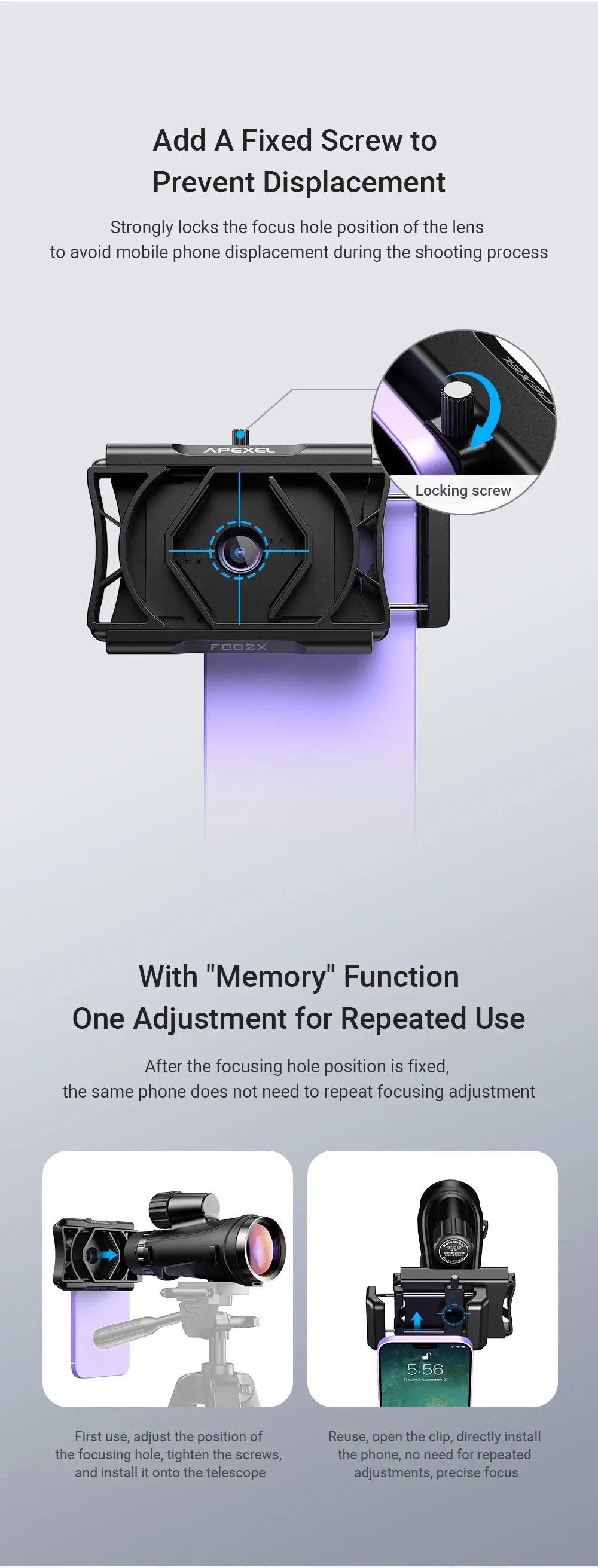 Adaptador Universal 360° para Teléfono en Telescopio APEXEL