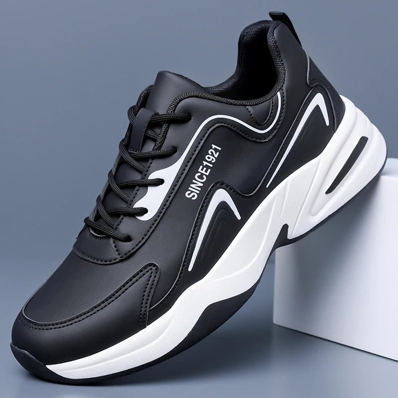 Zapatillas deportivas impermeables de cuero con suela gruesa para hombre