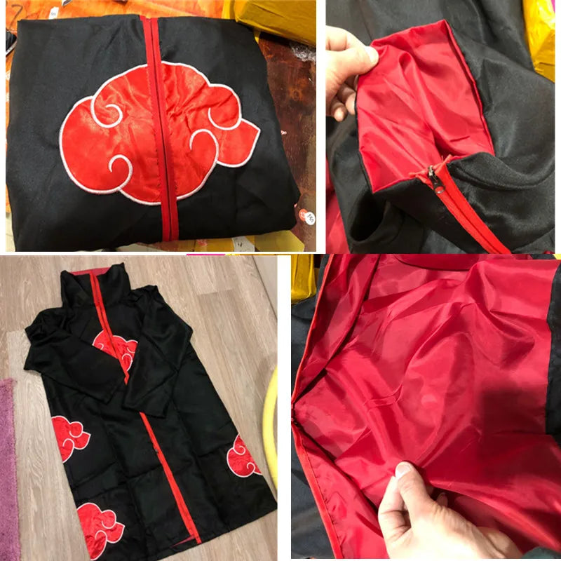 Disfraz de Anime Akatsuki, bata de nube roja con collar, diadema, conjunto de anillo para juego de rol, disfraz de juego para niños y adultos