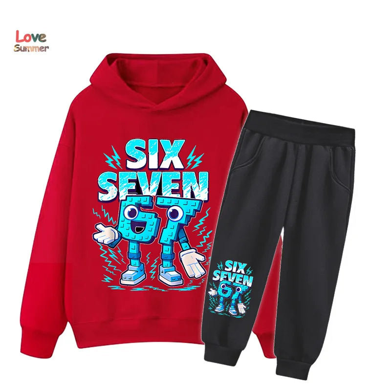 Conjunto buzo con capucha y pantalón estampado Brainrot para niños