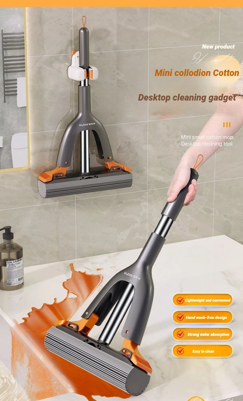 Mini fregona de esponja Joybos con sistema push-pull, uso multiusos