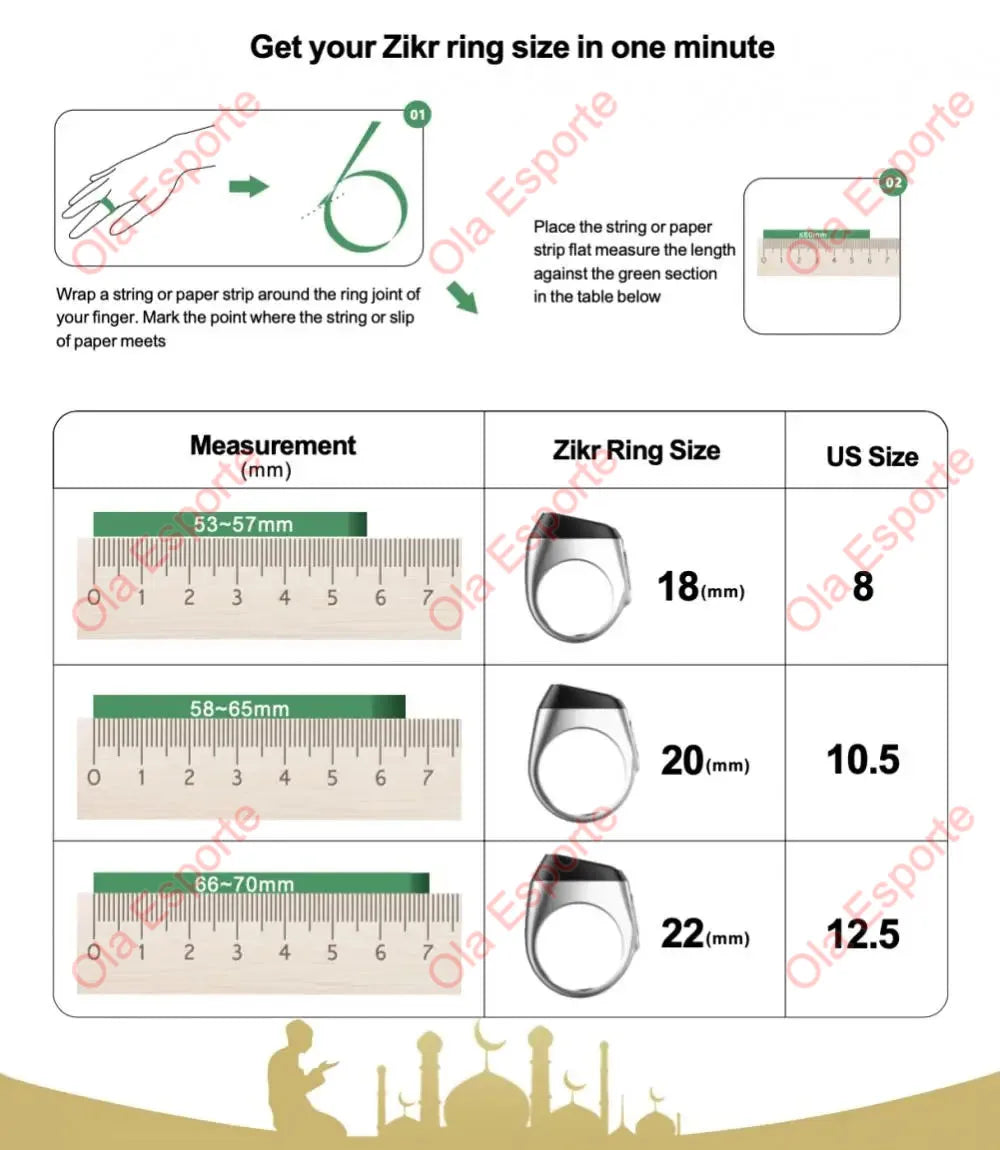2026 Qibla Smart Zikr Ring elogio Tasbih Tally contador Digital electrónico para musulmanes 5 tiempo de oración recordatorio de vibración impermeable