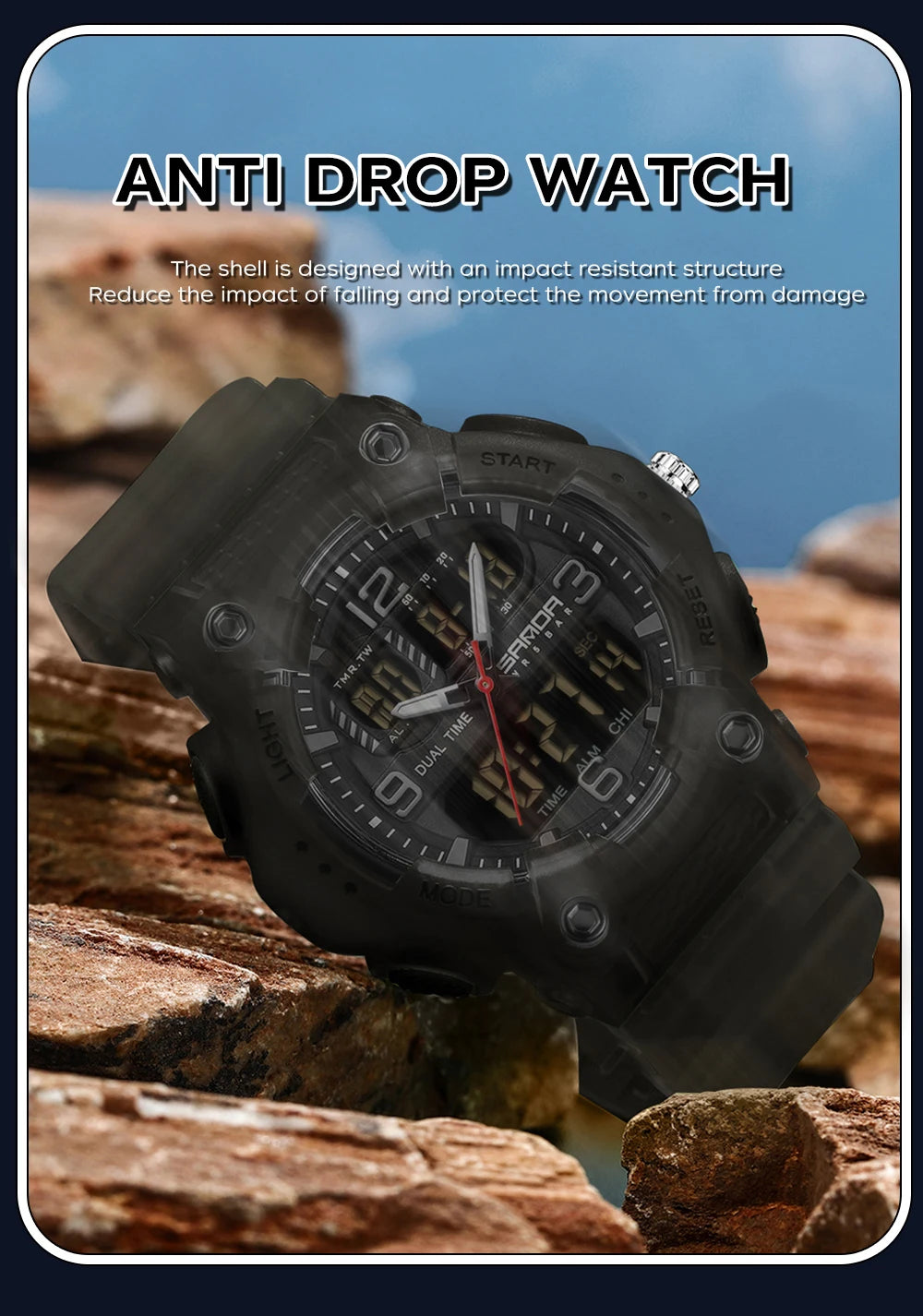 Reloj Digital Deportivo SANDA Pantalla Dual Resistente al Agua 5 Bar