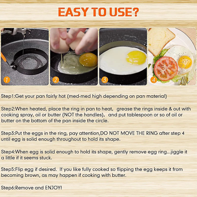 LMETJMA-Juego de moldes para tortitas, anillos para huevos, anillo para huevos fritos de acero inoxidable, moldeadores de tortitas con mango de silicona JT195