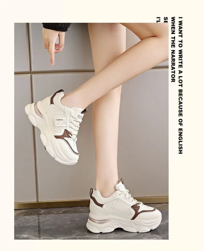 Zapatillas de deporte ultraligeras con suela gruesa para mujer, zapatos deportivos blancos informales, cómodos y transpirables, para primavera y otoño