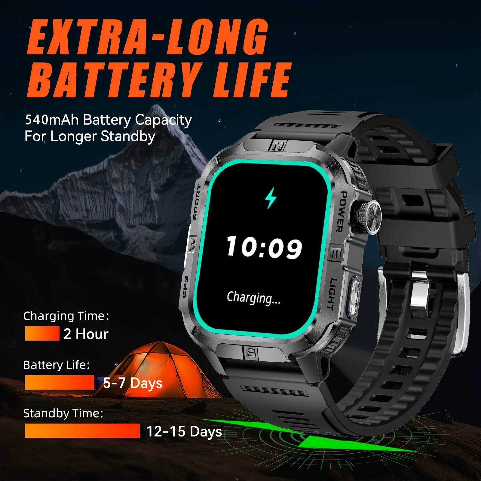 Reloj Inteligente Militar con GPS, LED, Brújula e IP68