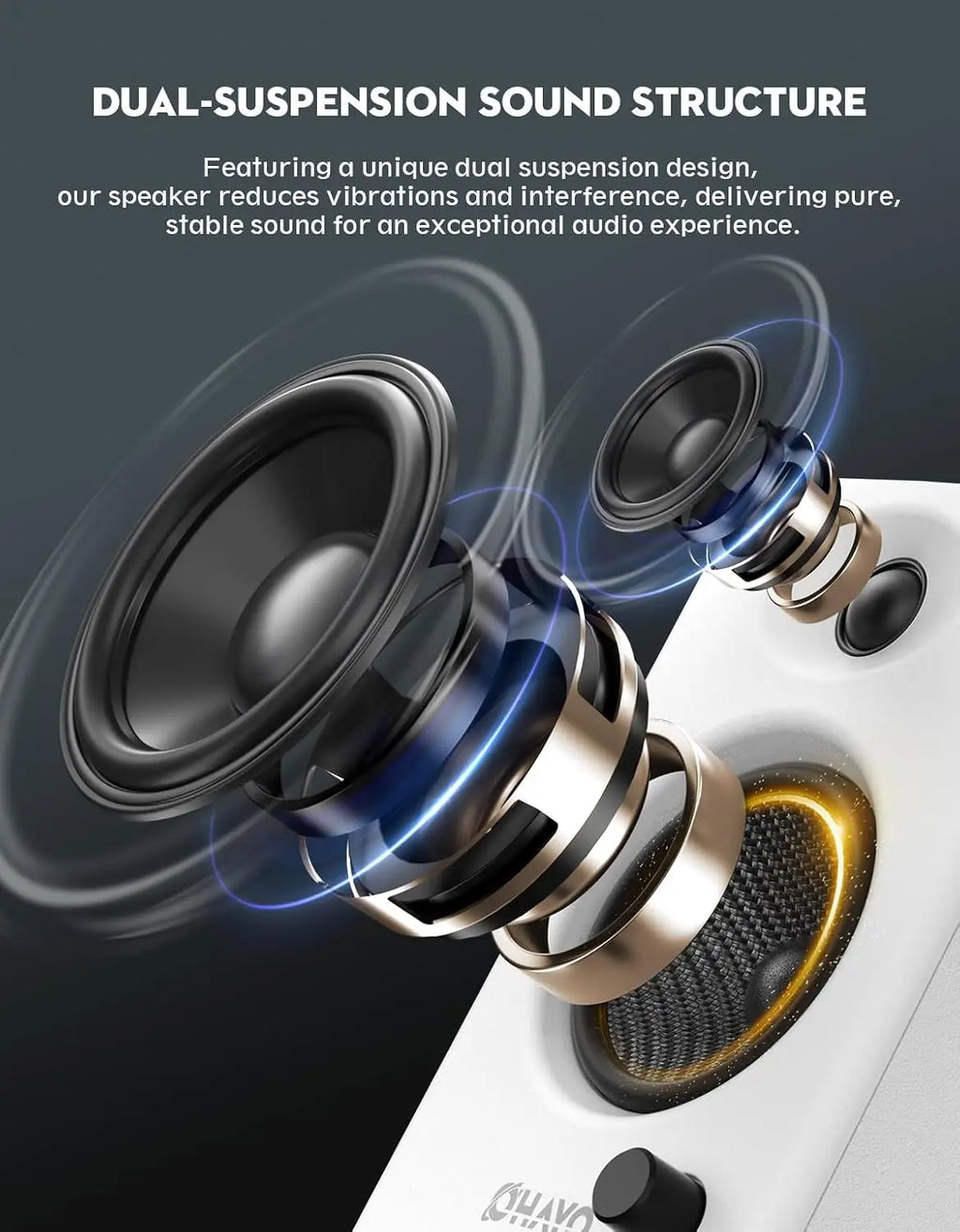OHAYO Altavoces de Estantería Activos de 60W con Unidad de Fibra de Vidrio, Bluetooth 5.3 y Múltiples Entradas (USB/RCA/AUX) - para Juegos de PC Inmersivos
