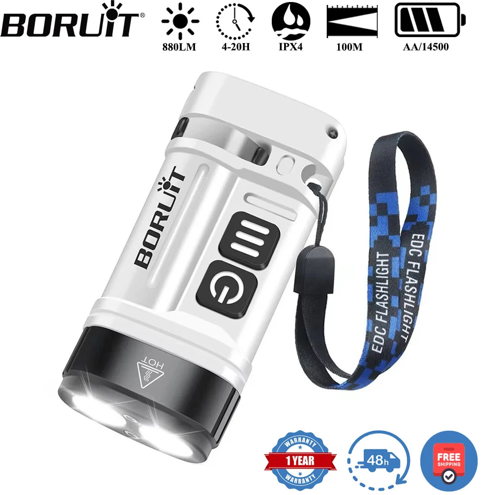 Linterna EDC LED 880LM BORUiT U10 con Imán, Clip y RGB IPX4