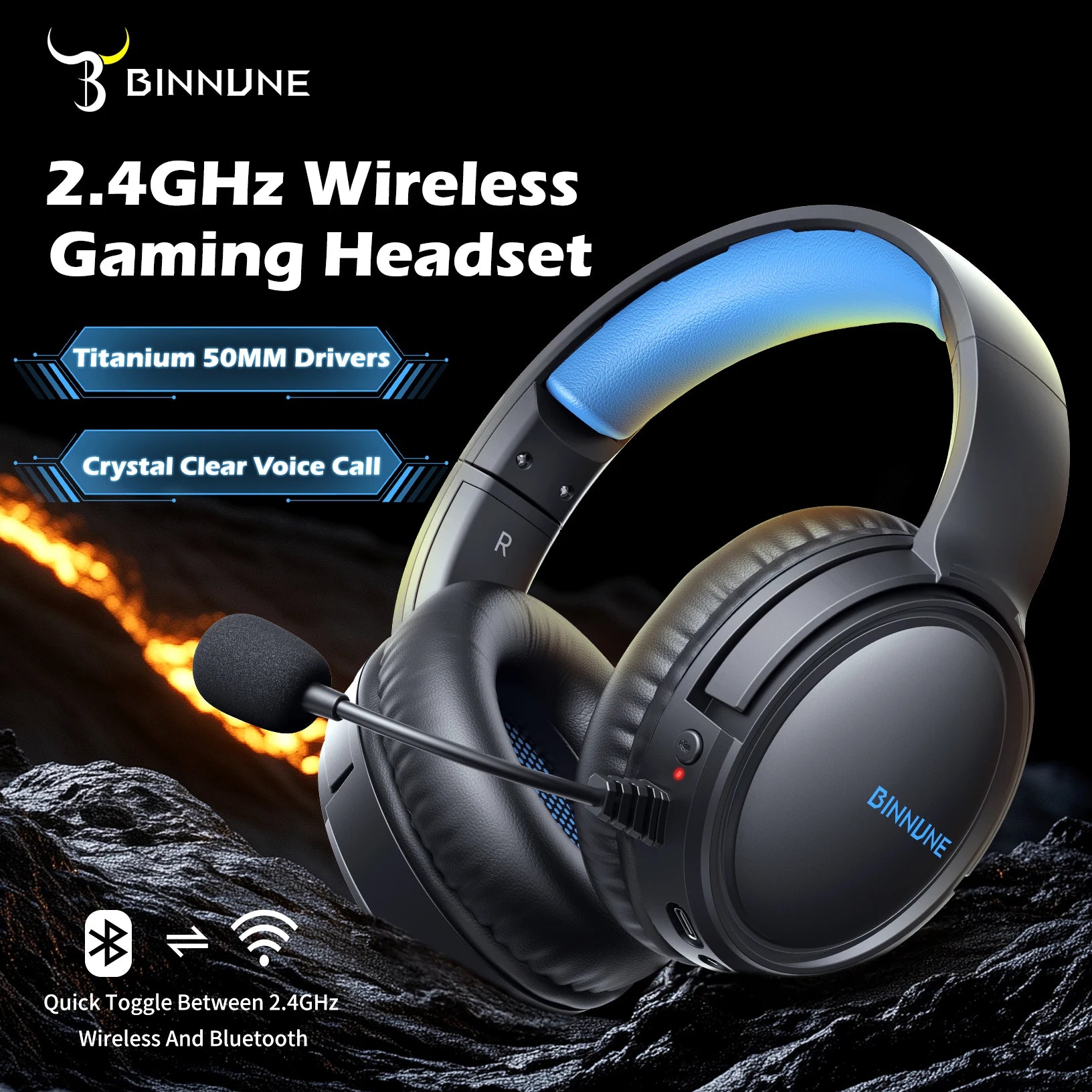 BINNUNE BW02 Auriculares Gaming Bluetooth 5.2
