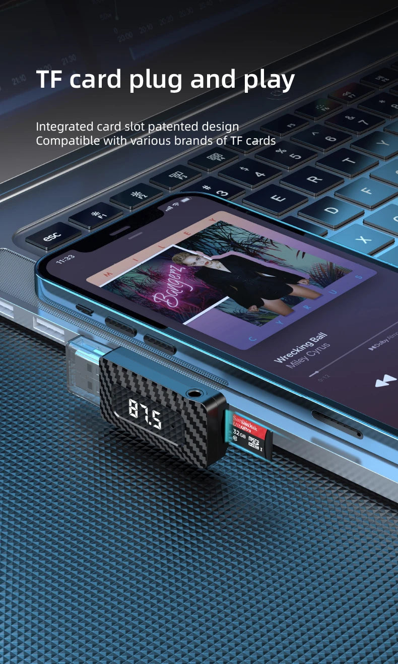 Receptor Bluetooth para Auto con Lector TF y Manos Libres