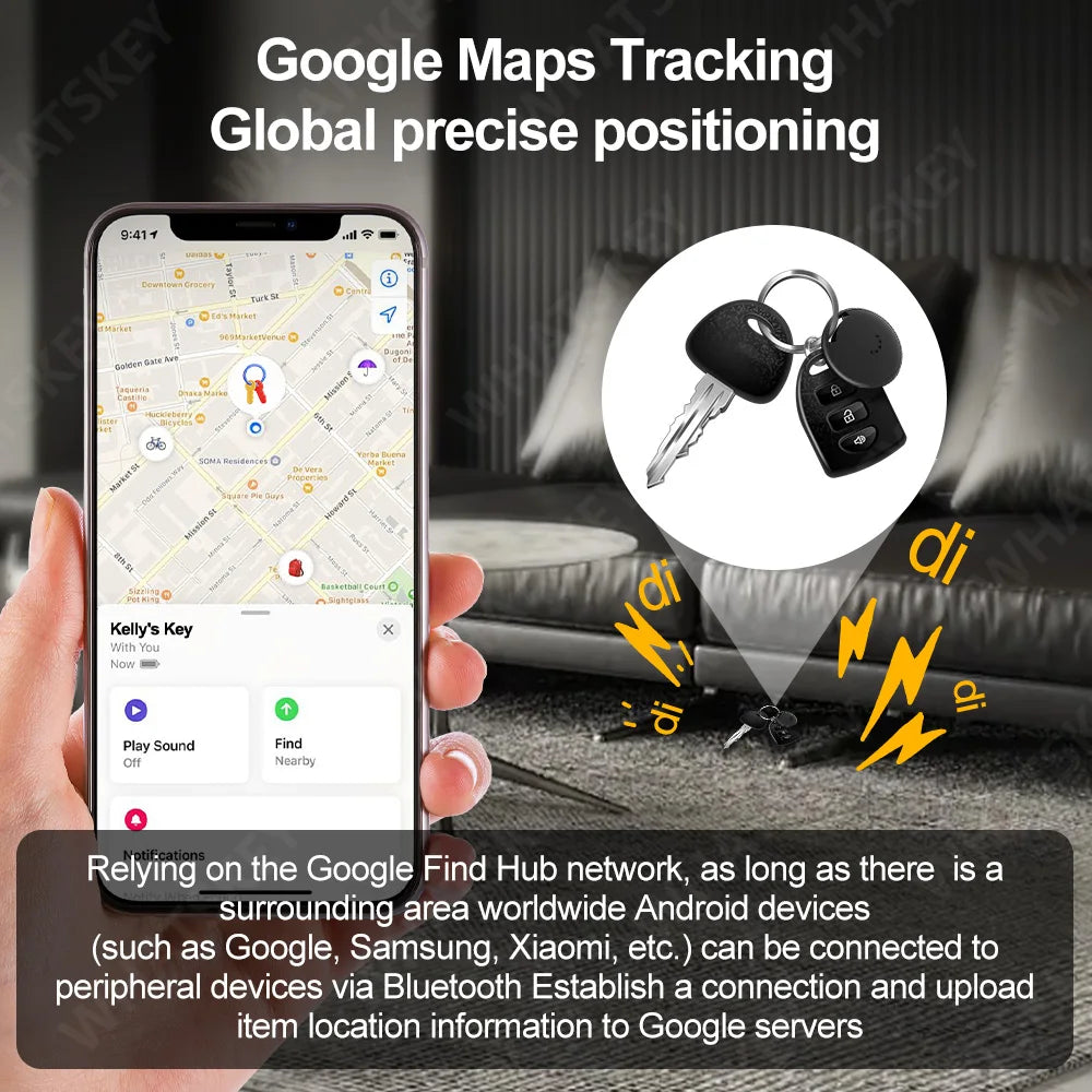 Etiqueta de seguimiento inteligente Android para Google's Find Hub, localizador antipérdida para coches Xiaomi, sonido de posicionamiento, etiquetas de bolsa de bicicleta de búsqueda rápida