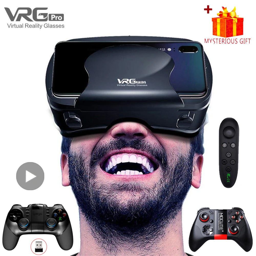 VRG Pro gafas de realidad Virtual VR dispositivos de auriculares Viar gafas de casco 3D lentes inteligentes para teléfono inteligente juego de teléfono móvil