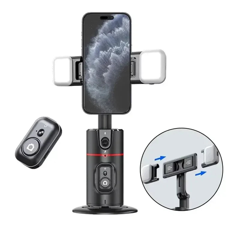 Soporte para Teléfono de Escritorio P02 con Seguimiento Facial 360 °   Gimbal Giratorio Automático para iPhone 16 15 Samsung S23 Xiaomi, Palo Selfie de Mano