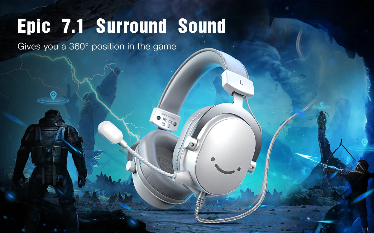 FIFINE-auriculares para juegos USB con sonido envolvente 7,1/conector de 3,5mm/micrófono, auriculares con cable sobre la oreja para PC PS4/5 Xbox Ampligame H9W