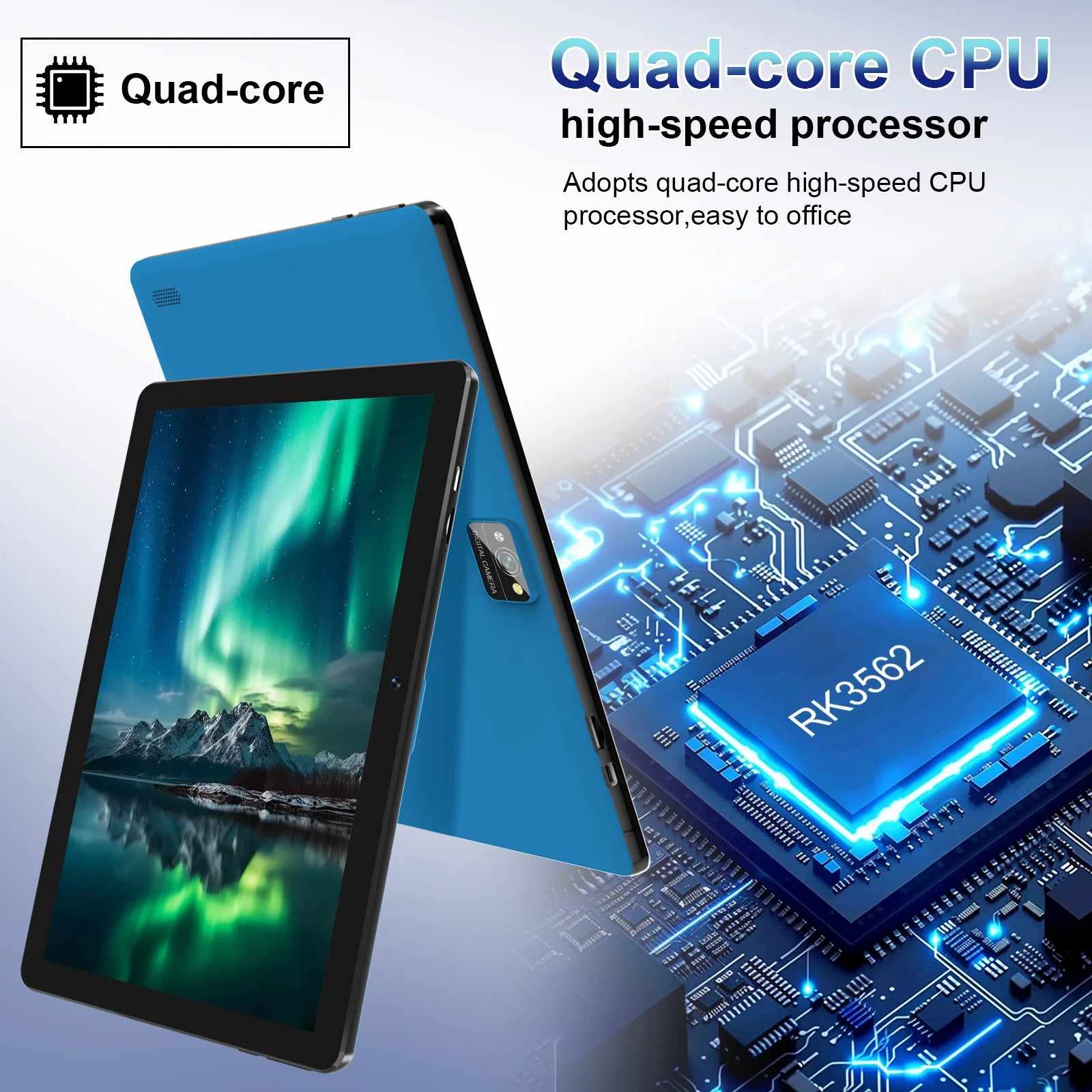 BAKEN Tableta de 10 pulgadas, Android 15, procesador de cuatro núcleos, 64 GB de RAM, memoria expandible de 1 TB, altavoces duales, juego de teclado y mouse