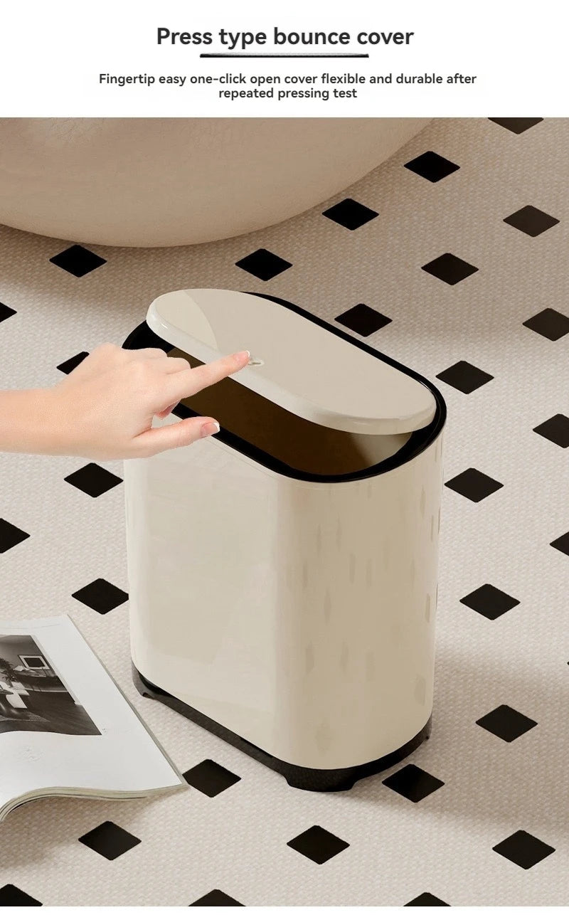 1 unidad/Contenedor de basura de lujo con tapa a presión para uso doméstico en sala de estar, dormitorio, cocina, baño, gran capacidad con tapa