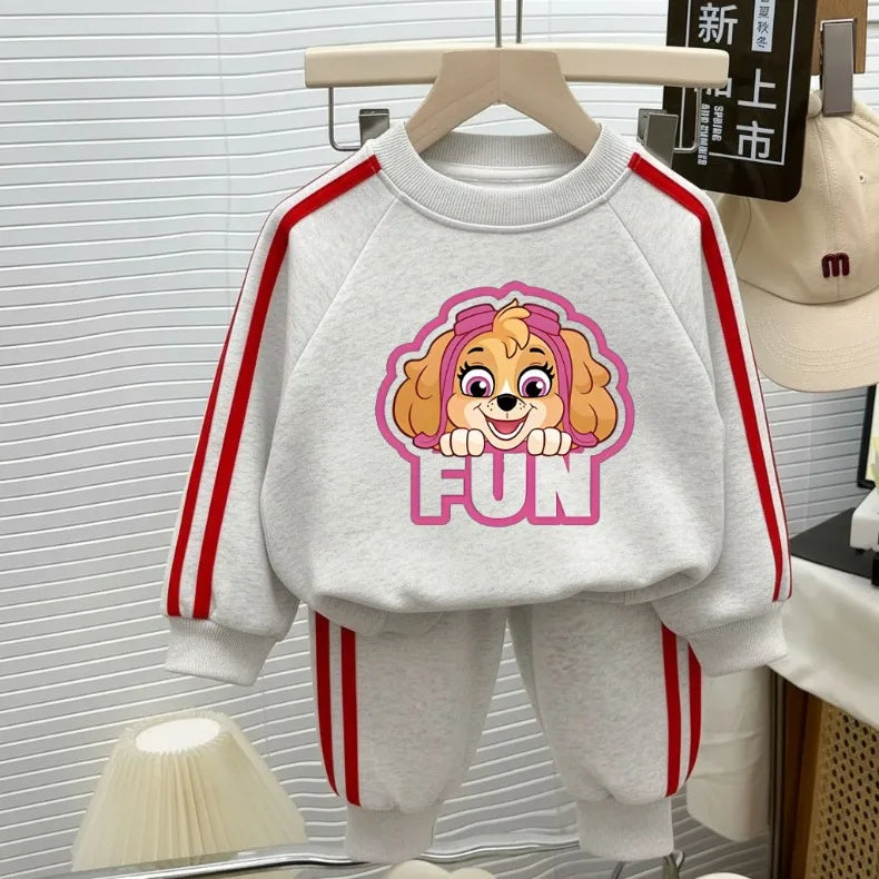 2026 primavera nuevo estilo PAW Patrol impreso conjuntos de ropa Casual para niños sudaderas con capucha con cuello redondo y pantalón largo chándal de dos piezas