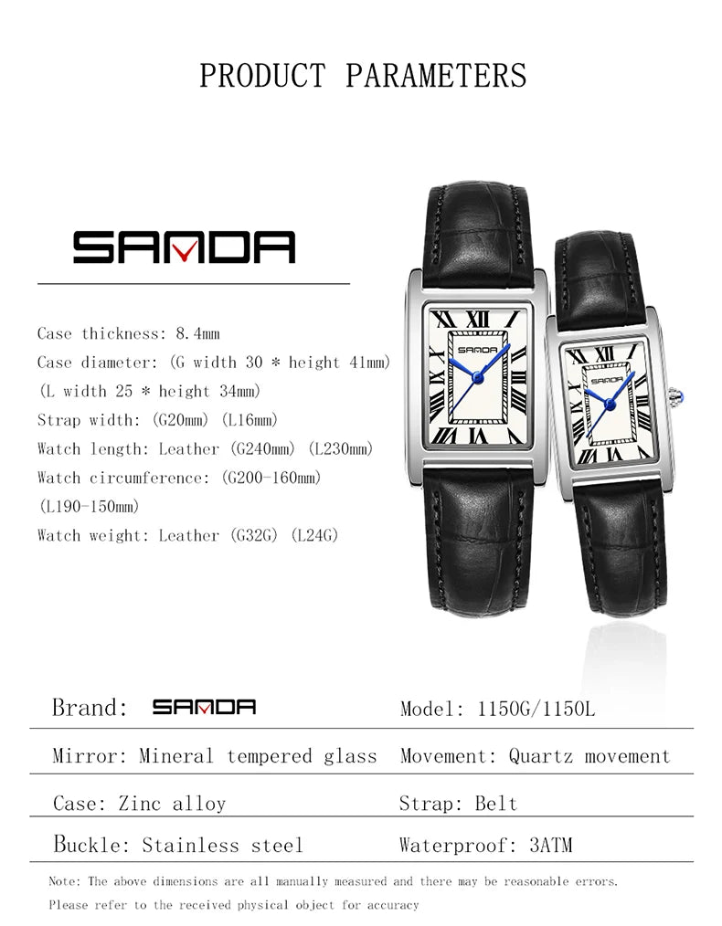 Relojes de Cuarzo SANDA para Pareja, Correa de Cuero