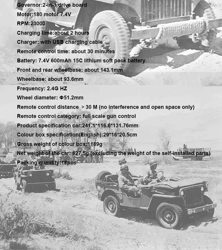 Jeep Willys RC 1/14 Militar con Cabrestante 4WD