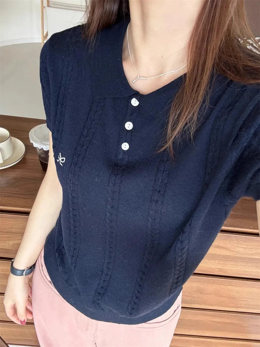 Camiseta Polo Coreana Delgada para Mujer