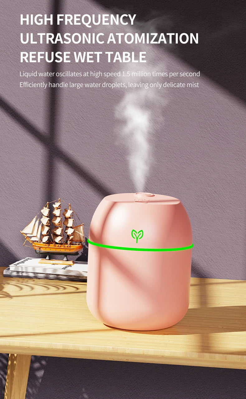 Humidificador ultrasónico USB portátil con difusor de aromas y luz LED
